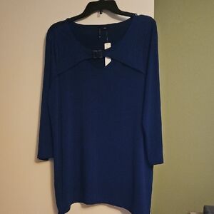 New Directions Cobalt Blue Blouse with Gold Buckle